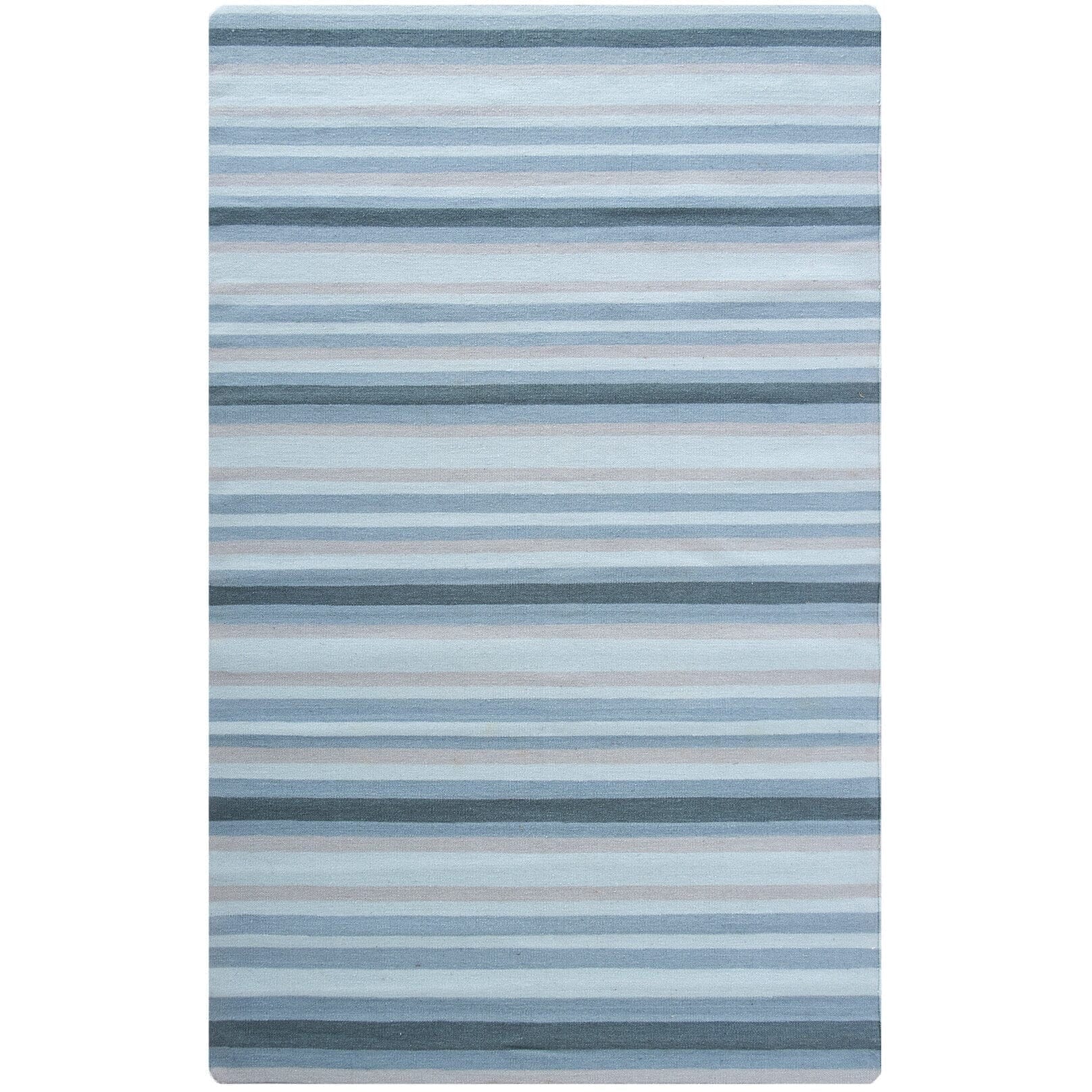 Stripe Blue Wool Flatweave cotton flatweave Organic Weave Shop 