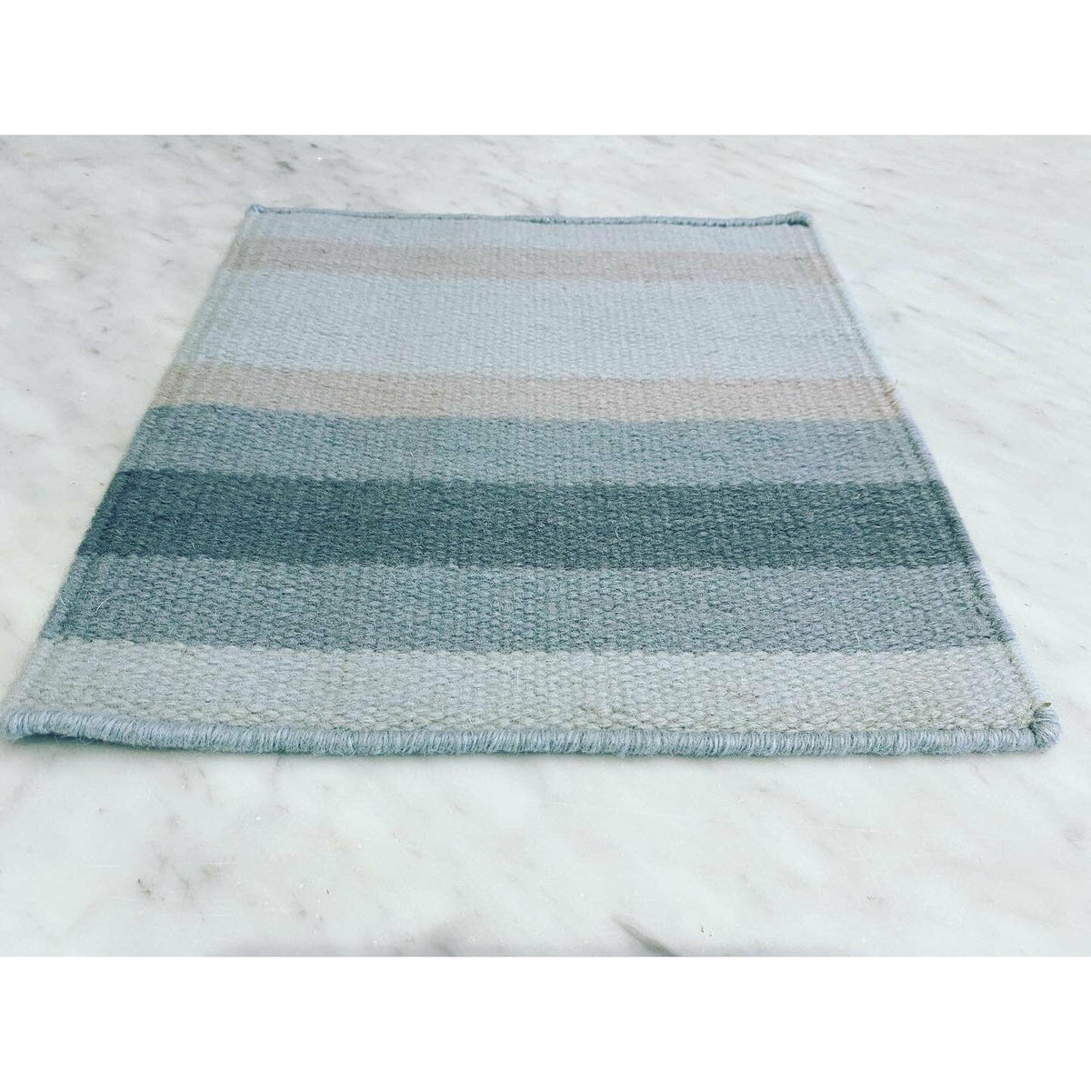 Stripe Blue Wool Flatweave cotton flatweave Organic Weave Shop 6x9 