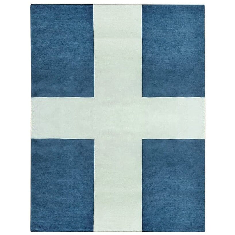 Cross Blue Handknotted Wool handknotted tibetan 60 knot Organic Weave Shop 