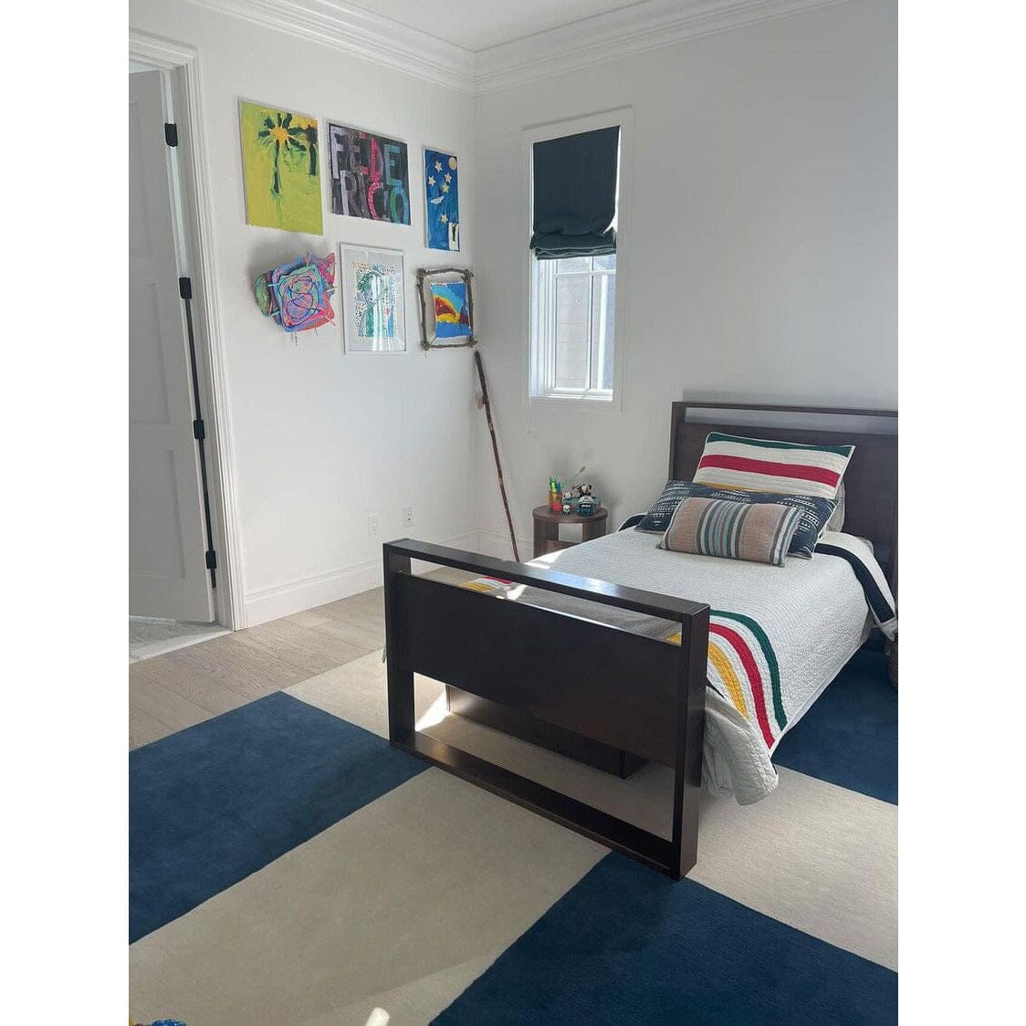 Cross Blue Handknotted Wool handknotted tibetan 60 knot Organic Weave Shop 