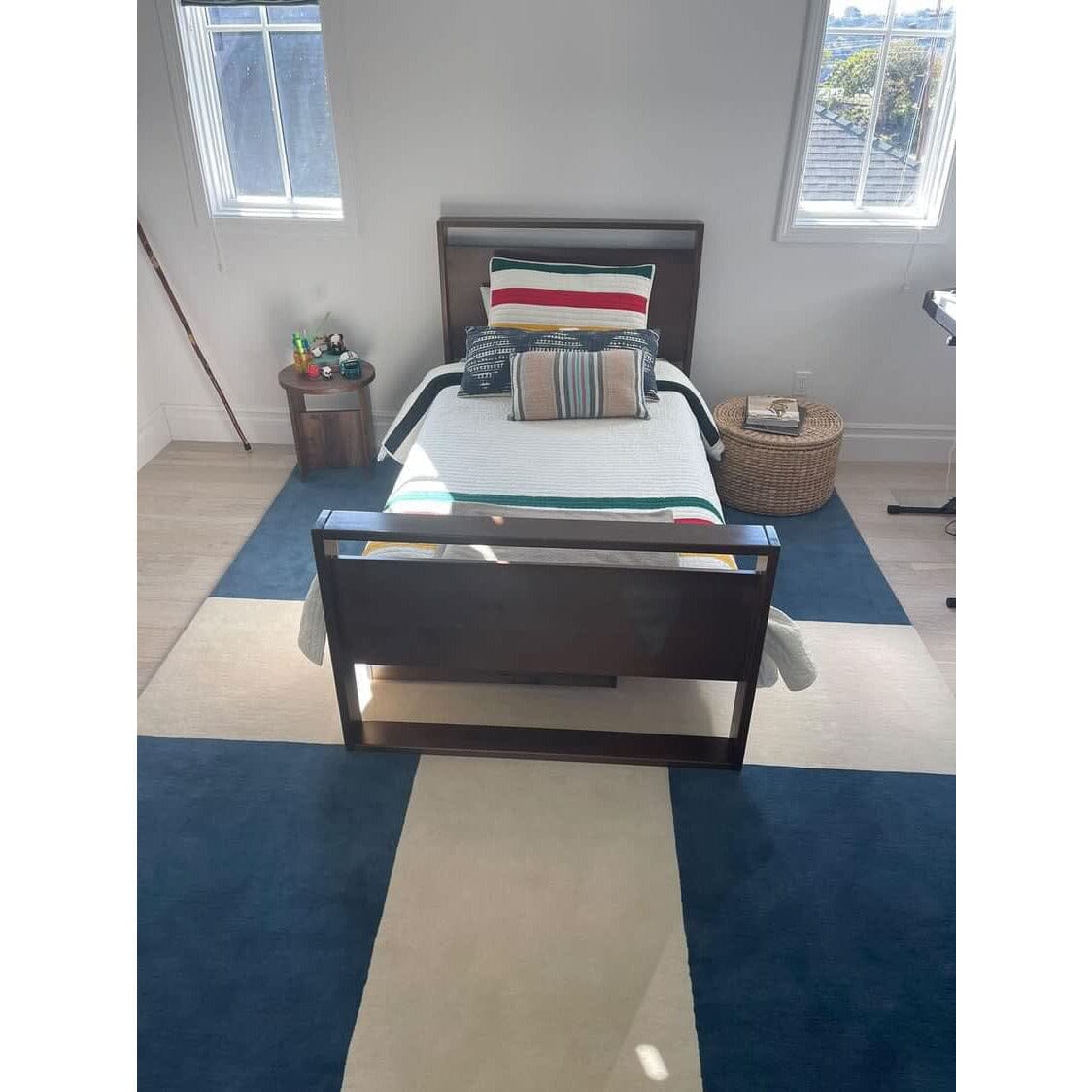 Cross Blue Handknotted Wool handknotted tibetan 60 knot Organic Weave Shop 