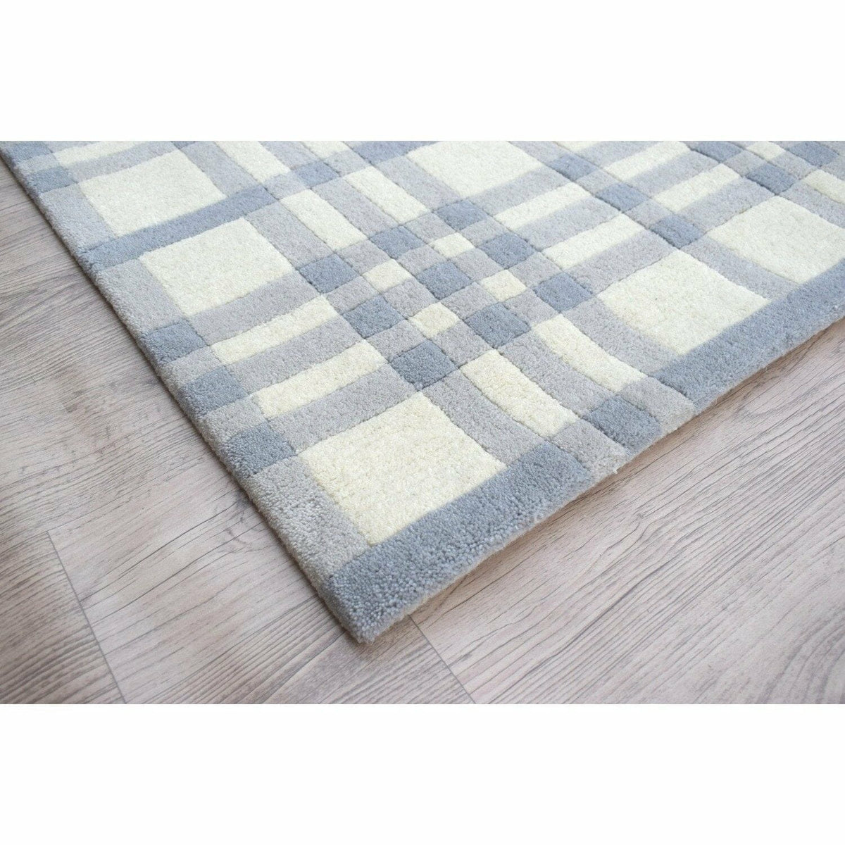 Aspen Plaid Grey Wool handtufted wool Organic Weave Shop 