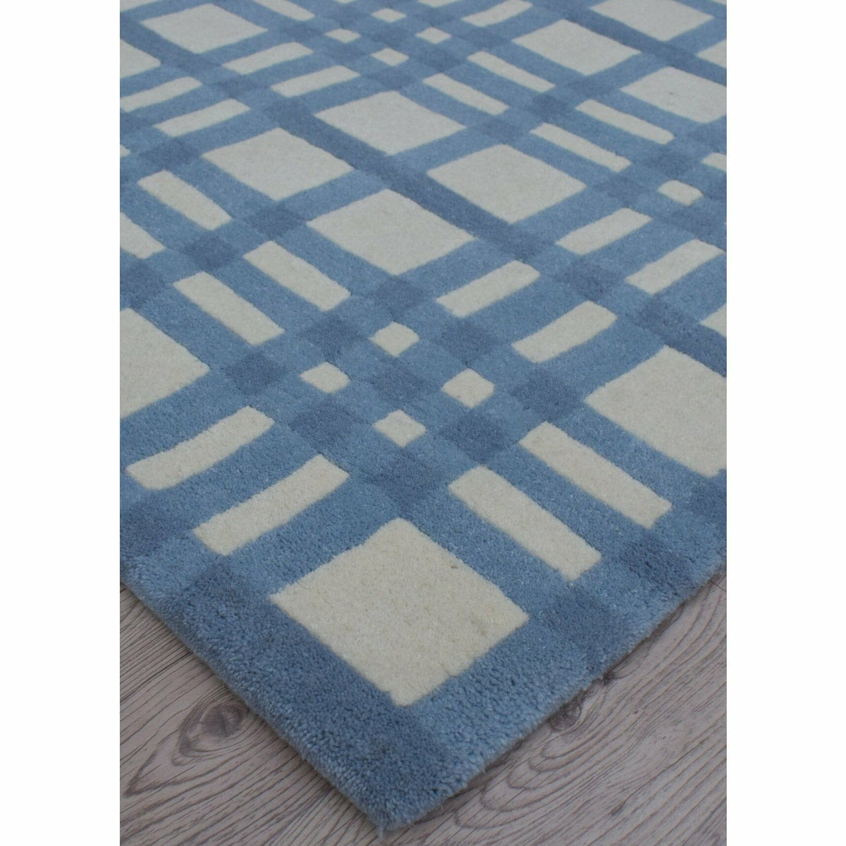 Aspen Plaid Blue Wool handtufted wool Organic Weave Shop 