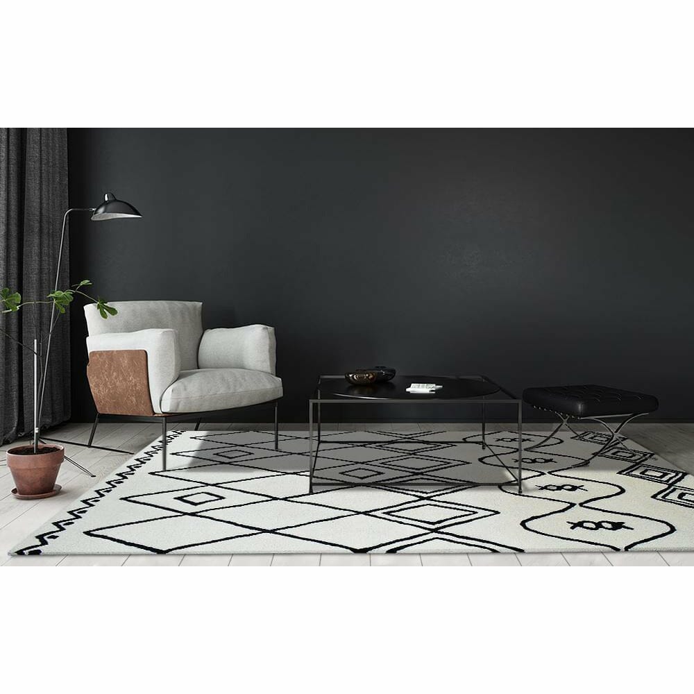 Rebel Fantasy II Wool Shag Ivory Black handtufted wool shag Organic Weave Shop 