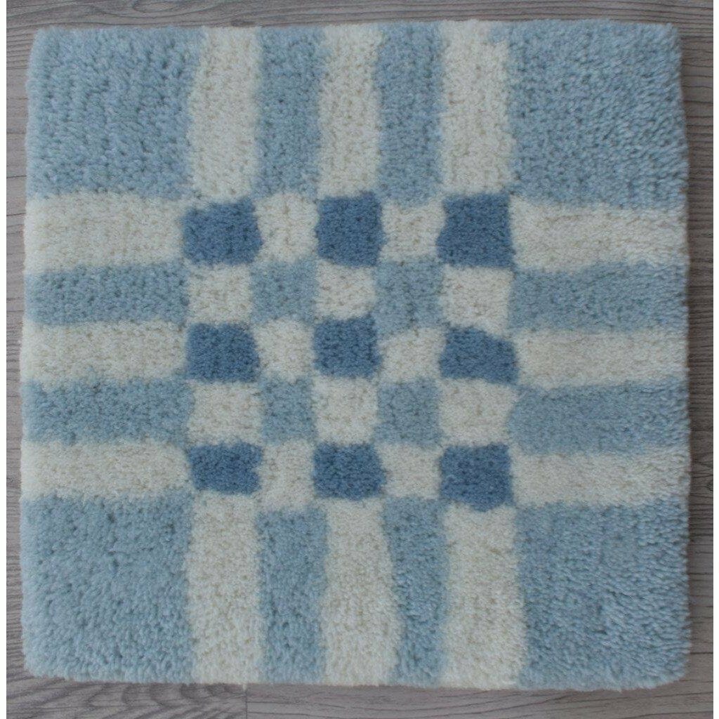 Fluffy Plaid Blue Wool Shag handtufted wool Organic Weave Shop 