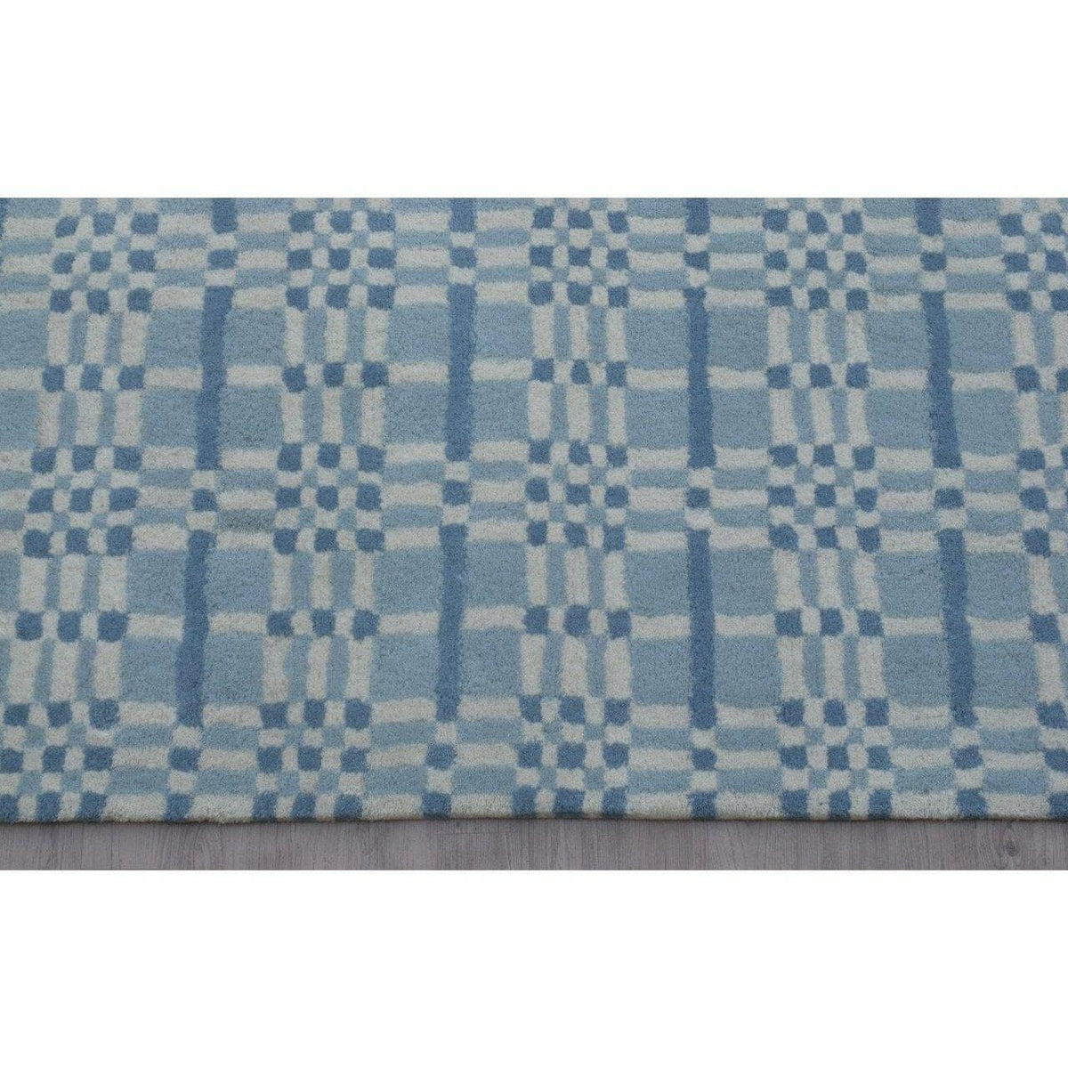 Fluffy Plaid Blue Wool Shag handtufted wool Organic Weave Shop 