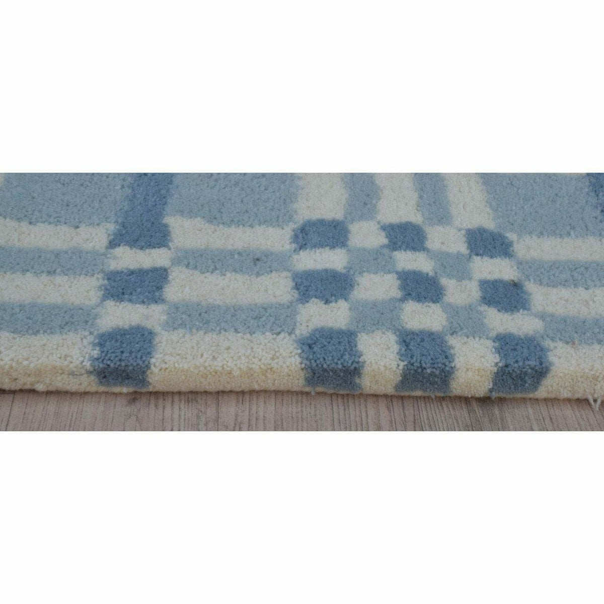 Fluffy Plaid Blue Wool Shag handtufted wool Organic Weave Shop 