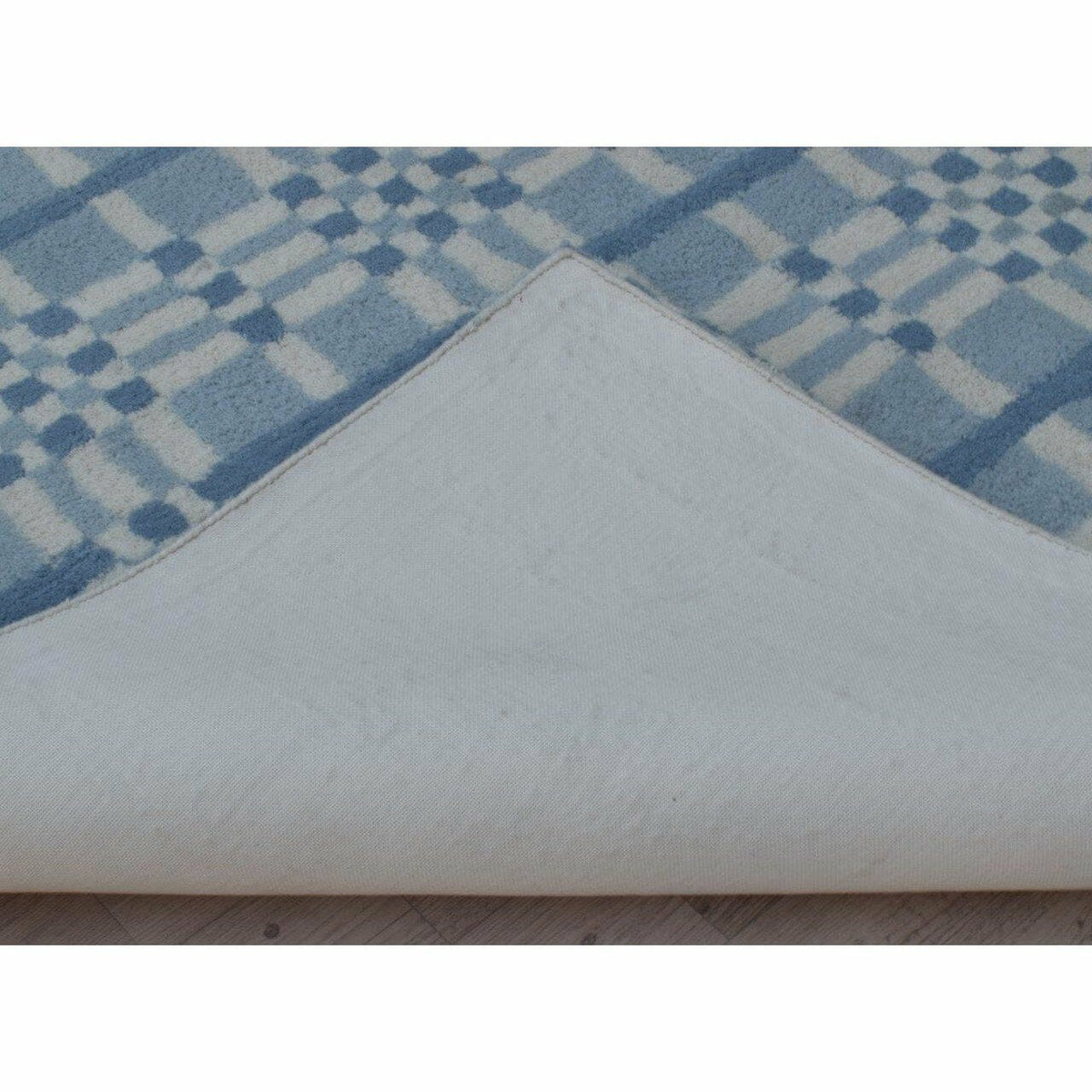 Fluffy Plaid Blue Wool Shag handtufted wool Organic Weave Shop 
