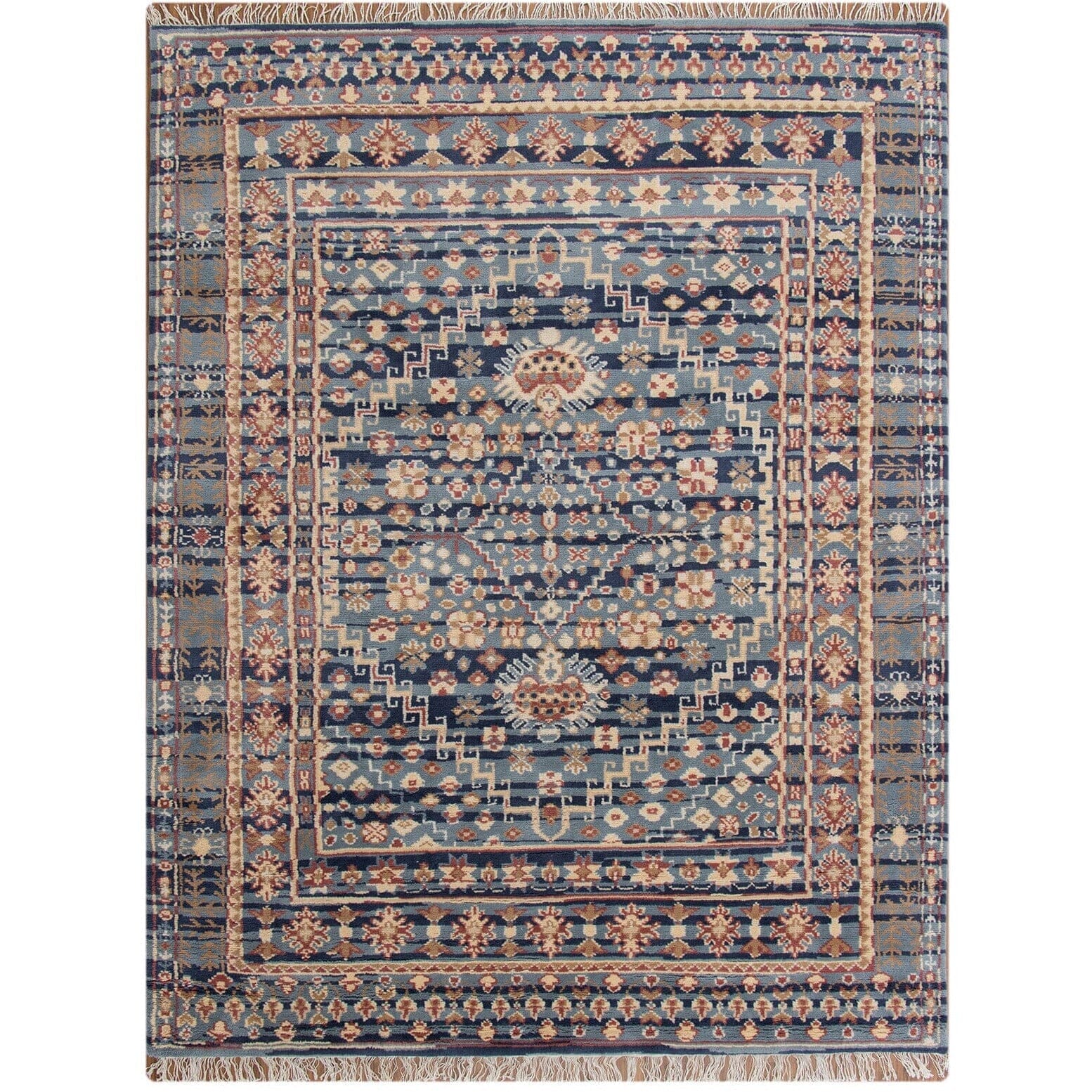 Gallerie Blue Wool Handknotted handknotted tibetan 60 knot Organic Weave Shop 