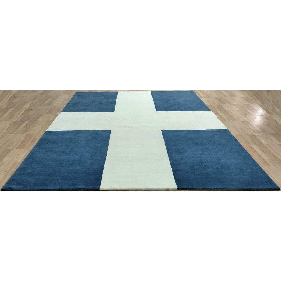 Cross Blue Handknotted Wool handknotted tibetan 60 knot Organic Weave Shop 