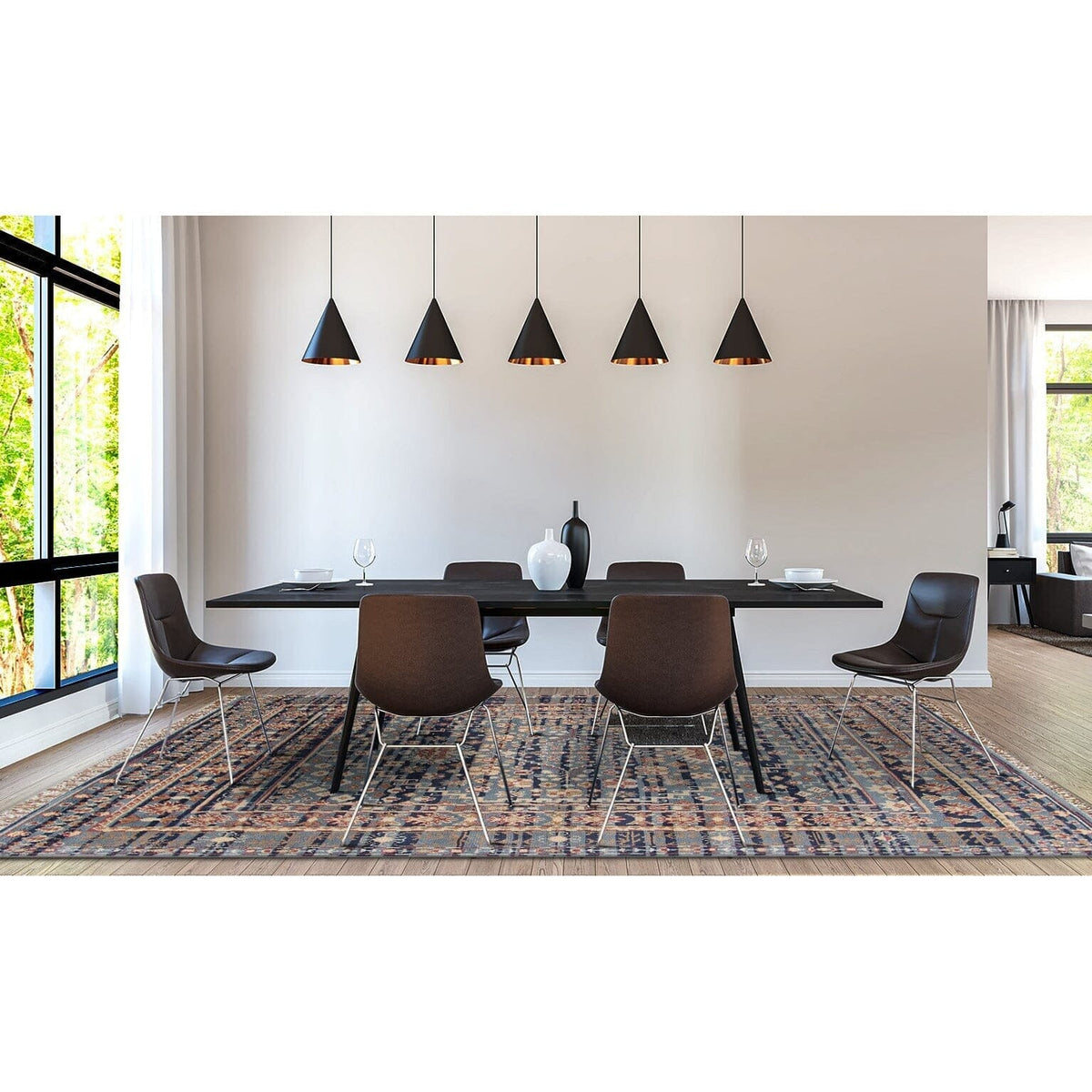 Gallerie Blue Wool Handknotted handknotted tibetan 60 knot Organic Weave Shop 